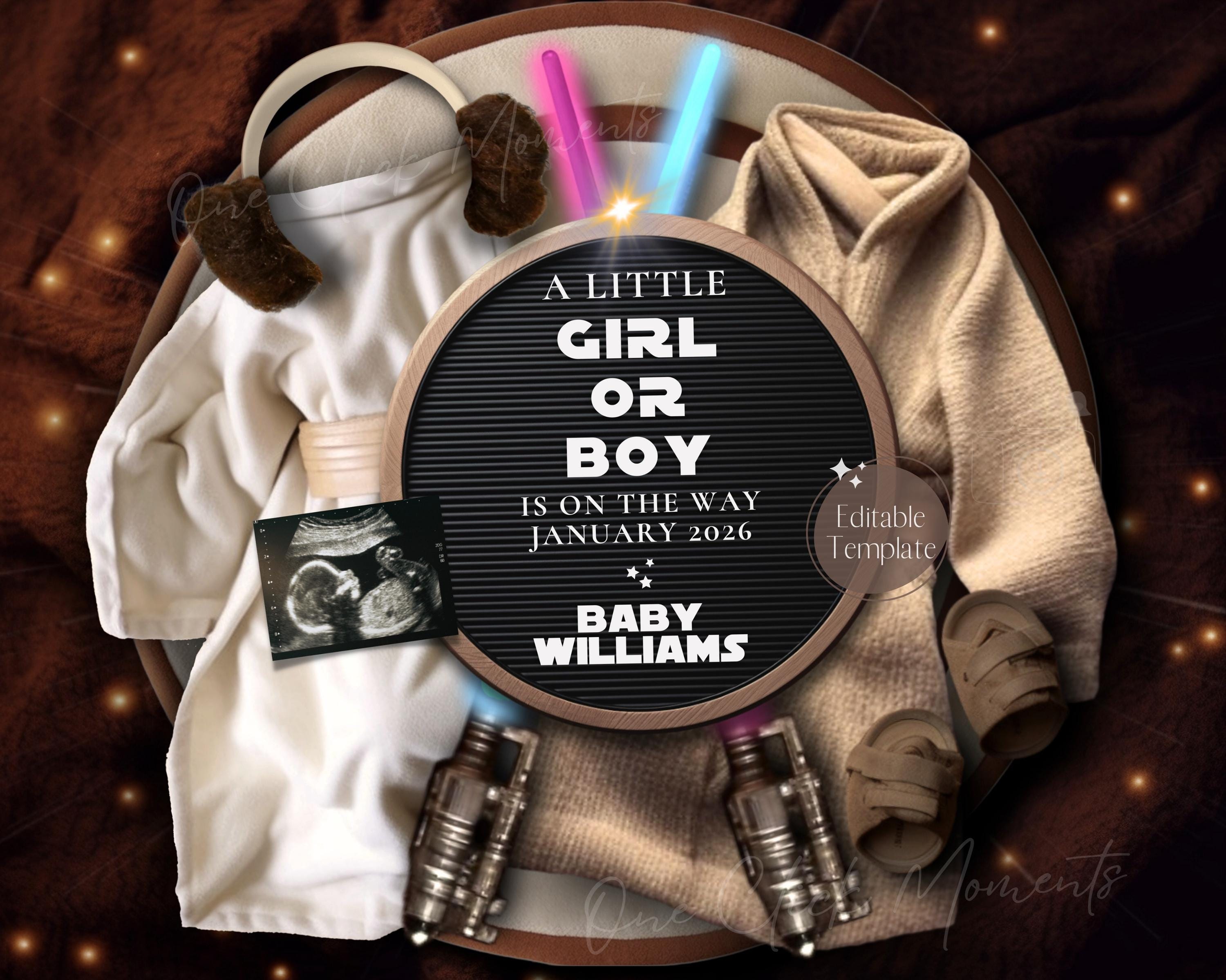 Space Wars Pregnancy Announcement, Future Galactic Baby Announcement, Star Force Social Media Gender Reveal, Editable Template Father's Day