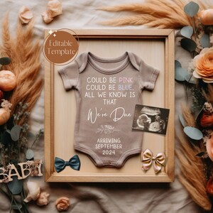 Digital Pregnancy Announcement, Pregnancy Reveal, Social Media, Gender Neutral, Facebook, Instagram, Boho Editable Template
