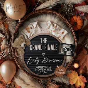 Fall Last One Pregnancy Announcement Digital, Grand Finale, Fall Baby Announcment, Thankful Social Media Reveal, Editable Template, One More