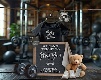 Gym Pregnancy Announcement, Weightlifting Baby Reveal, Digital Gender Neutral Exercise Baby Template, Lifting For Two Social Media Reveal