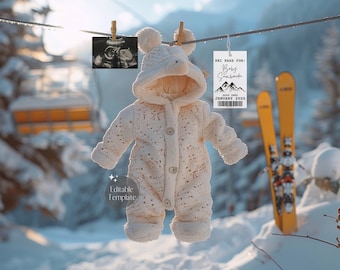 Digital Skiing Pregnancy Announcement, Digital Snowboard Baby Reveal, Winter Editable Template, December January Announcement, Snow Ski Baby