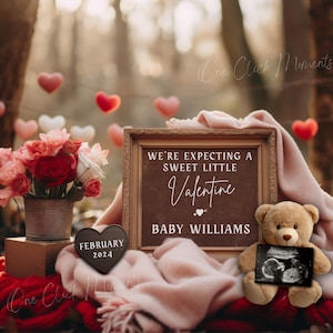 Valentine&#39;s Day Pregnancy Announcement, Neutral February Baby Announcement, Social Media Reveal, Sweet Little Valentine Editable Template
