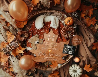 Fall Pregnancy Announcement Digital, Autumn Baby Announce, Neutral, Instant Editable Template, Social Media, Gender Neutral, Fall In Love