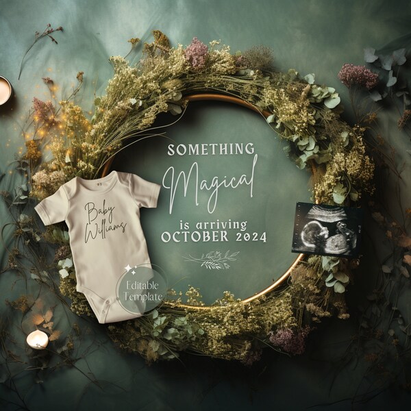 Moody Gender Neutral Pregnancy Announcement, Fairy Garden Baby Reveal, Magical Greenery Nature, Mystical Dark Floral Wreath, Instagram Share