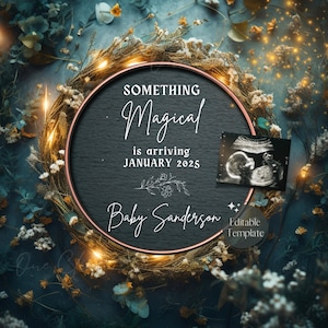 Magical Wreath Pregnancy Announcement Digital, Fairy Baby Announcement, Gender Neutral Baby Reveal, Edit Floral Garden Instagram Template
