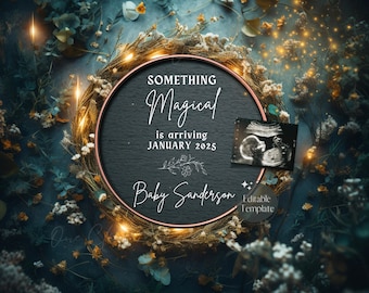 Magical Wreath Pregnancy Announcement Digital, Fairy Baby Announcement, Gender Neutral Baby Reveal, Edit Floral Garden Instagram Template