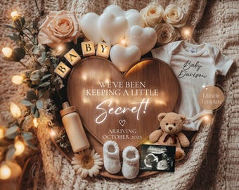 Digitale Schwangerschaftsankündigung, geschlechtsneutrale Babyankündigung, magisch, bearbeitbare Baby offenbaren Vorlage, sofortiger Download, ein Geheimnis bewahren