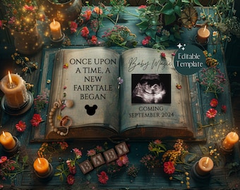 Digital Magic Pregnancy Announcement, Magical Gender Neutral Baby Reveal, Fairytale Mouse Book, Download Social Media Facebook Instagram