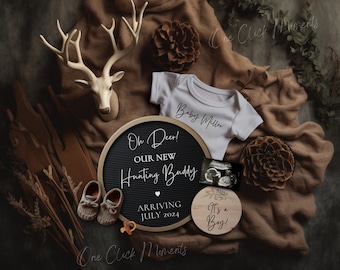 Hunting Pregnancy Announcement Digital, Hunter Baby Announcement, It's a Boy, Social Media Reveal, Editable Template Hunting Buddy, Camo