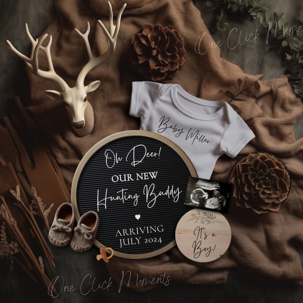 Hunting Pregnancy Announcement Digital, Hunter Baby Announcement, It's a Boy, Social Media Reveal, Editable Template Hunting Buddy, Camo