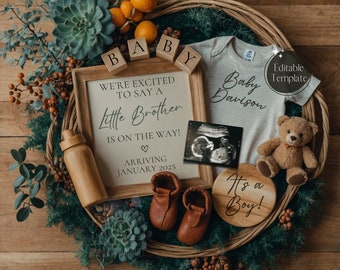 Baby Brother Digital Pregnancy Announcement, It's a Boy Gender Reveal Baby Announcement, Editable Template Gender Reveal for Social Media