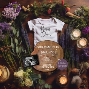 Spring Gardening Pregnancy Announcement, Gender Neutral Baby Announcement, Organic Flower Social Media Reveal, Instagram Facebook Template