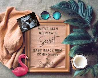 Tropical Pregnancy Announcement Digital, Beach Baby Announcement, Summer Pregnancy Announcement, Social Media Baby Reveal, Flamingo Baby