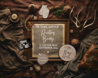 Hunting Pregnancy Announcement, Digital Adventure Baby Announcement, It's a Boy, Social Media Reveal, Editable Template Hunting Buddy, Camo