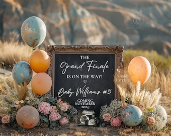 Boho Gender Neutral Pregnancy Announcement, Simple Grand Finale Baby Reveal, Last Baby Adventure, Digital Editable Template, Social Media