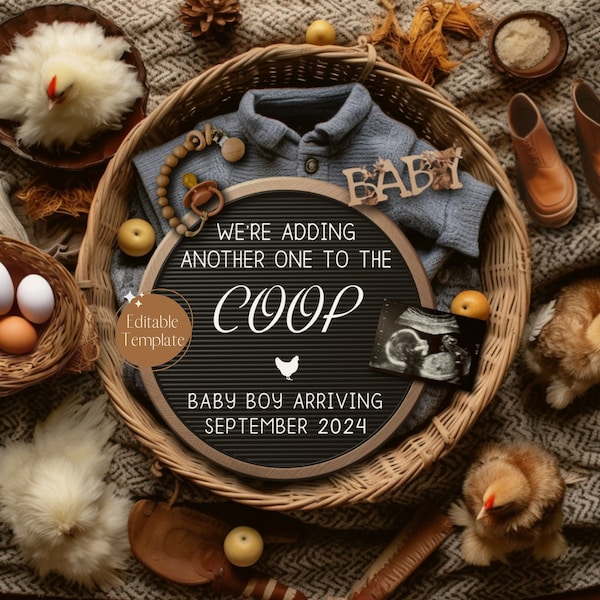 Chicken Coop Pregnancy Announcement Digital, Boho Baby Brother Announcement, Western Boy Gender Reveal, Little Brother Editable Template