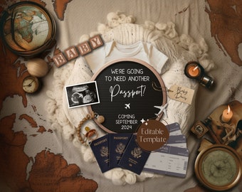 Adventurous Pregnancy Announcement, Travel Baby Announcement, Gender Neutral Social Media Reveal, Digital Passport Baby Reveal, Instagram