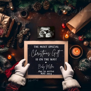 Christmas Gift Pregnancy Announcement, Cute Santa Baby Announcement, Magical December Social Media Reveal, Editable Template Instagram Sign