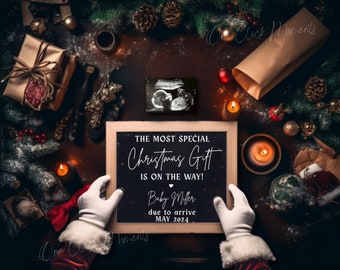 Christmas Gift Pregnancy Announcement, Cute Santa Baby Announcement, Magical December Social Media Reveal, Editable Template Instagram Sign