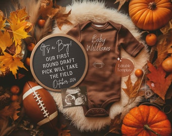 Football Digital Pregnancy Announcement | Husband Baby Reveal | Sports Themed Social Media Birth Reveal | Editable Fall Autumn Football Fan