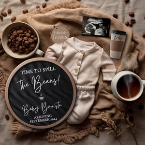 Digital Coffee Pregnancy Announcement, Coffee Boy Baby Announcement, Social Media Gender Reveal, Instagram Reveal, Spill The Beans Template