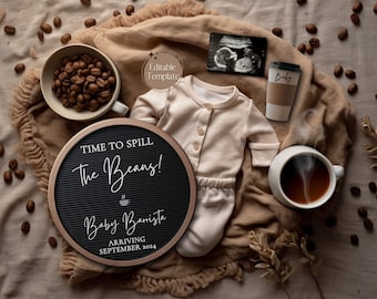 Digital Coffee Pregnancy Announcement, Coffee Boy Baby Announcement, Social Media Gender Reveal, Instagram, Spill The Beans Template