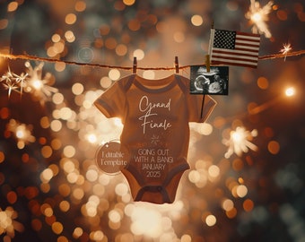 Neutral Pregnancy Announcement, July 4th Baby Reveal, Grand Finale, Patriotic Last Baby, Digital Social Media, EDITABLE Summer Pregnancy