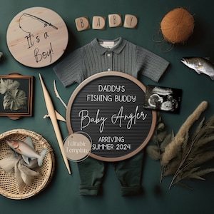 Fishing Pregnancy Announcement Digital, Daddy&#39;s Fishing Buddy Baby Announcement, Editable Father&#39;s Day Husband Announcement, It&#39;s a baby boy