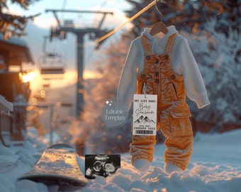 EDITABLE Snowboarding Pregnancy Announcement, Digital Ski Baby Reveal, Digital Winter Template, December January Announcement, Snow Baby