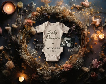 Magical Pregnancy Announcement, Flower Baby Announcement, Digital Magical Baby Reveal, Moody Gender Neutral Social Media Instagram Share