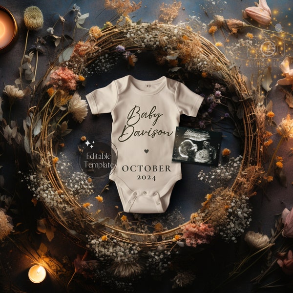 Magical Pregnancy Announcement, Flower Baby Announcement, Digital Magical Baby Reveal, Moody Gender Neutral Social Media Instagram Share