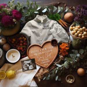 Digital Chef Pregnancy Announcement, Baker Baby Announcment, New Cook in the Kitchen, Sous Chef Baby, Neutral Editable Template Social Media