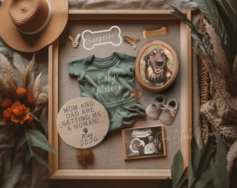 Annuncio di gravidanza della mamma del cane, Annuncio del bambino del genitore dell'animale domestico Boho, Rivelazione della gravidanza di Facebook Instagram del cane personalizzato, Ottenere un essere umano