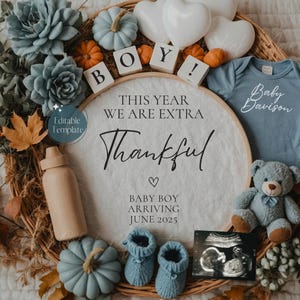 Annuncio di gravidanza di un maschietto per il Ringraziamento, Annuncio di un maschietto in autunno, Rivelazione del sesso del bambino in blu, Rivelazione digitale del fratellino di novembre, Ringraziamento