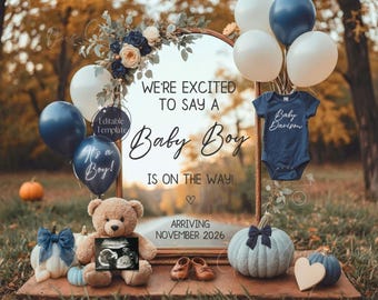 Fall Boy Pregnancy Announcement, Mirror Baby Boy Gender Reveal - (Digital Editable Template)