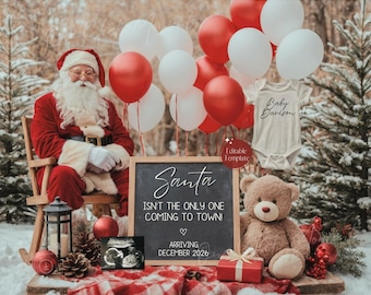 Santa Pregnancy Announcement, Christmas Baby Announcement (Digital Editable Template)