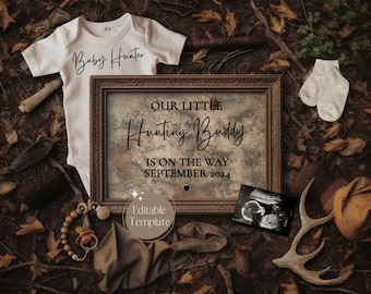 Hunting Pregnancy Announcement Digital, Hunter Baby Announcement, It's a Boy, Social Media Reveal, Editable Template Hunting Buddy, Camo