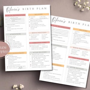 Plantilla de plan de parto, lista de verificación de preferencias de parto editable, plan de parto imprimible para médico, plan de parto para doula, descarga de Canva, Boho imagen 4