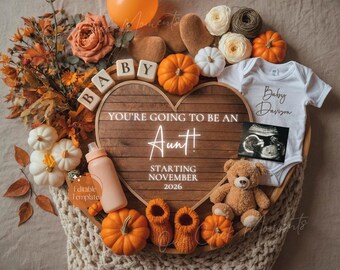 Aunt Pregnancy Announcement, Fall Baby Announcement, Gender Neutral (Digital Editable Template)