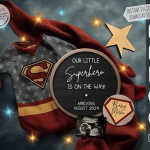 Superhero Pregnancy Announcement, Daddy's Sidekick Digital Announcement, Superhero Baby Reveal, Its a Boy, Editable Template Social Media image 7