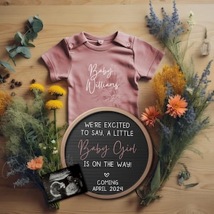 Girl Digital Pregnancy Announcement, Wildflower Baby Announcement, Pink Social Media Gender Reveal, Facebook Instagram, We&#39;re Having a Girl