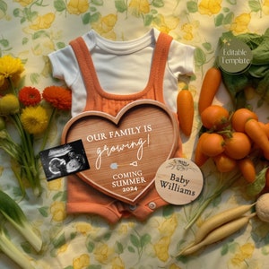 Gardening Pregnancy Announcement, Gender Neutral Farm Hand Baby Announcement, Summer Social Media Reveal, Vegetable Baby Editable Template