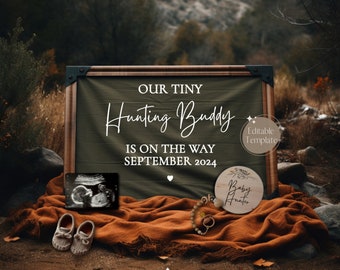 Hunting Pregnancy Announcement, Digital Adventure Baby Announcement, It's a Boy, Social Media Reveal, Editable Template Hunting Buddy, Camo