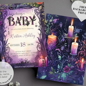Witchy Baby Shower Invitation Set | Magical Baby Shower Evite | Halloween Digital Baby Shower Invite | Spooky Diaper Raffle & Books for Baby