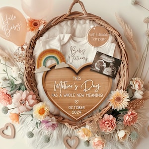 Mother's Day Pregnancy Announcement, Boho Baby Announcement, May Gender Neutral Social Media Reveal, Digital Editable Template, Instagram