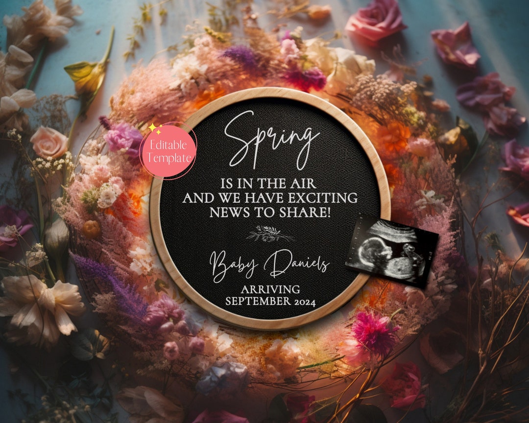 Spring Pregnancy Announcement Digital, Magical Floral Baby Announcement ...