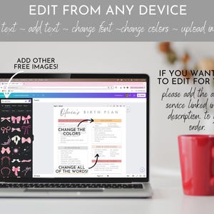 Plantilla de plan de parto, lista de verificación de preferencias de parto editable, plan de parto imprimible para médico, plan de parto para doula, descarga de Canva, Boho imagen 3