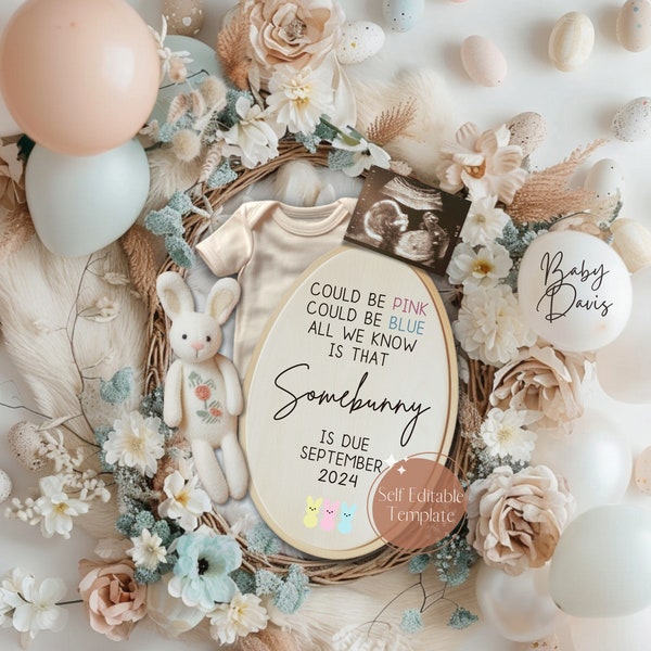 Easter Pregnancy Announcement Digital, Gender Neutral Baby Announcement, Boho Gender Reveal, Minimalist Spring Baby Boy, Instagram Facebook