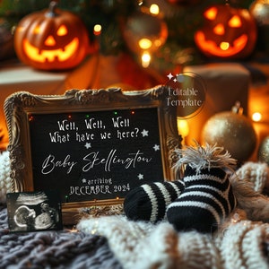 Halloween Christmas Pregnancy Announcement Digital, Nightmare Holiday Social Media Baby Reveal, Gender Neutral Scary Goth Xmas Edit Template