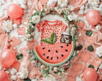 Watermelon Baby Girl Announcement: Boho Summer Gender Reveal (Digital Editable Template)